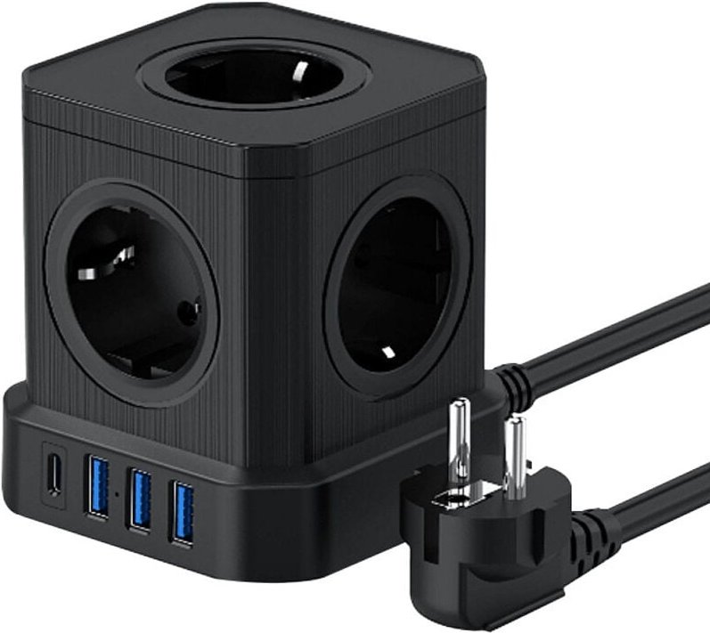 Steckdosenleiste (16A/4000W) 5 Französische Steckdosen mit 3 USB Ports und 1 Type-C Port, Blitzschutz- und Überspannungs...