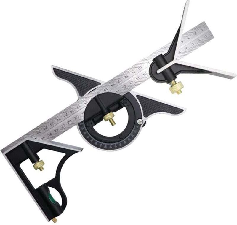 Querre à Combinaison 300mm, Équerres de charpentier, Règle d'angle en Acier Inoxydable, Équerre Combinée avec Niveau à B...