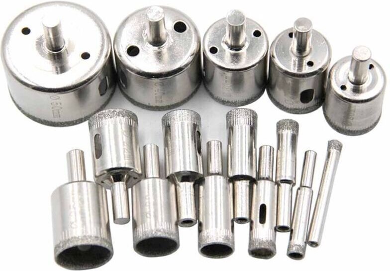 Vtizikl Ensemble de 15 scies cloches diamantées pour verre ensemble de 15 forets pour verre forets en acier au carbone,