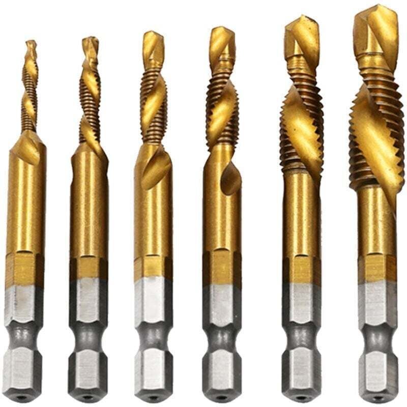 Kombiniertes 6-teiliges Taraud-Spiel aus HSS 4341 mit 3 und 1 sechseckigen Reihen für die Taraudage in Holz aus Kunststo...