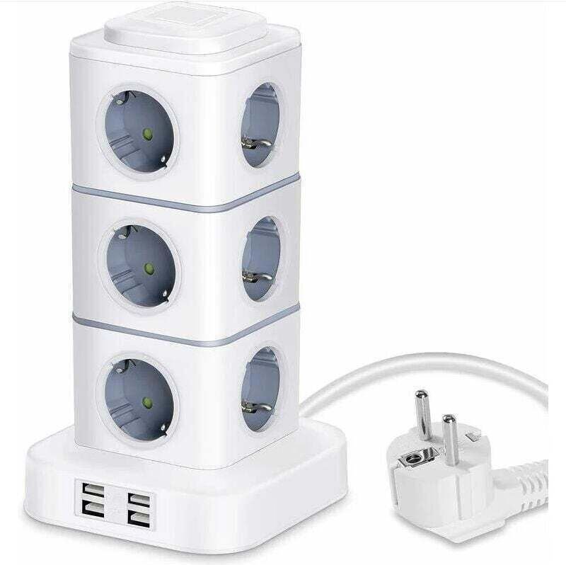 Steckdosenturm, Steckdosenleiste mit 12 Steckdosen (2500 W / 10 A) mit 4 USB-Anschlüssen, vertikale Steckdosenleiste mit...