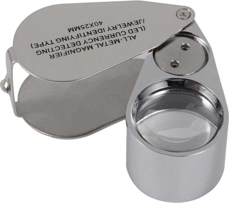 Juwelierlupe, 40-fache Vergrößerung, Metall, Klapplupe mit LED- und UV-Licht, Lupe für Diamanten, Juweliere, Münzen, Bri...