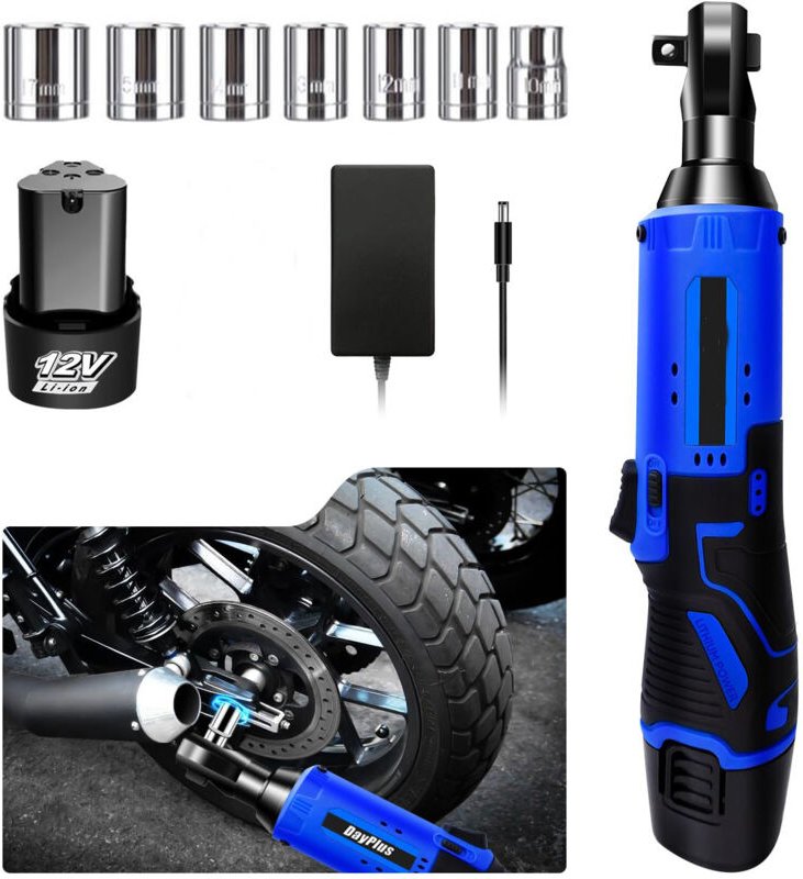 3/8"-Elektro-Ratschenschlüssel-Set, 40 Nm Akku-Ratschenschlüssel, 12-V-Akku, Akku-Ratschenschraubendreher mit 7 Stecknüs...