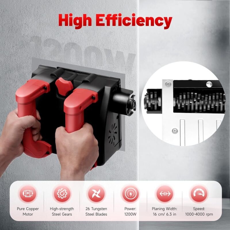 Elektrische Power Schaufel Wand Maschine, 1200W Tapetenentferner Maschine 1000-4000u/min Elektrische Wandhobelmaschine E...