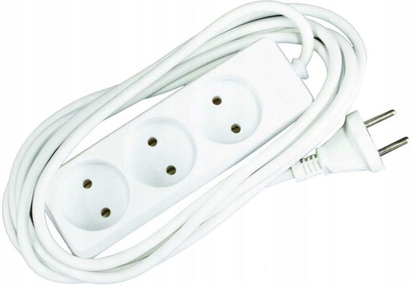 3-fach-Verlängerungskabel, 3 m, weiße Steckdosenleiste