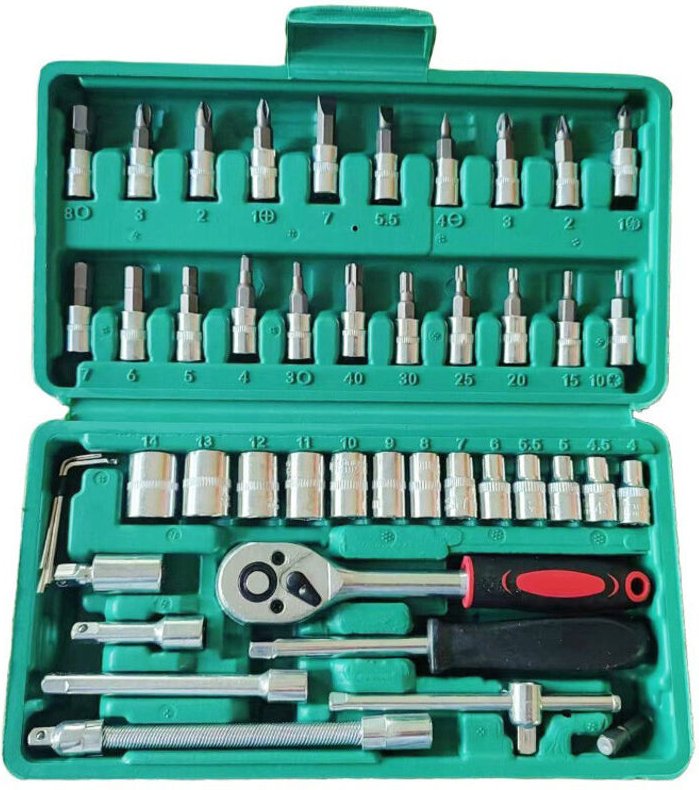 Steckschlüssel-Set 1/4'' – CHROMEmat – 46 Teile für DIY, Autoreparatur, Steckschlüssel- und Bit-Set, Grün