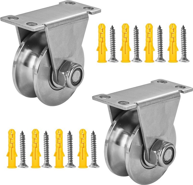 2 Heberollen aus Edelstahl 48 mm – U – Lager – Tragfähigkeit 180 kg – Schiene/Tor/Seil