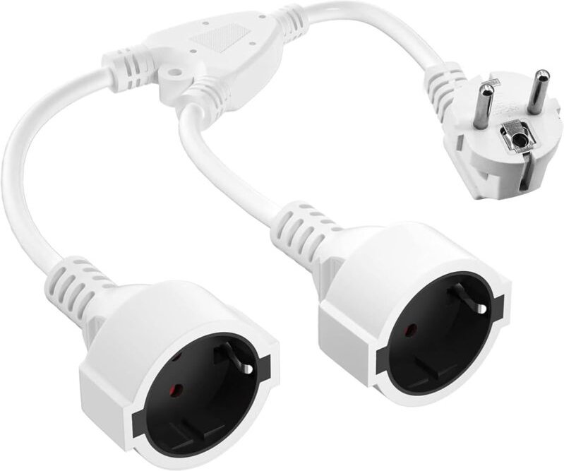 Doppelstecker für Steckdose, Kurzes Verlängerungskabel mit 2 Steckdosen, 2 Steckdosen Adapter, 16A / 250V, IP20 Mehrfach...
