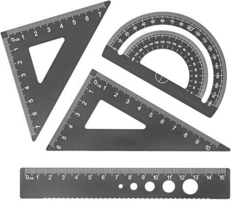 (Schwarz) Quadratisches Schulwinkelmesser-Lineal-Set mit Aufbewahrungsbox, mathematische Geometrie-Lineale aus Aluminium...