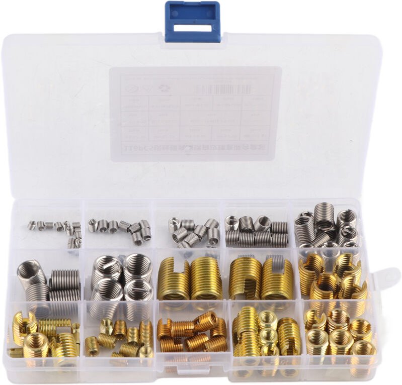 Satz mit 116 selbstschneidenden Gewindeeinsätzen mit Schlitzen und Gewindeeinsätzen aus Stahldraht