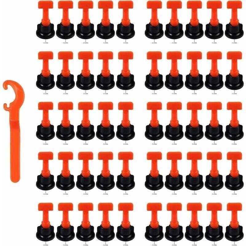 Kit de système de nivellement de carrelage réutilisable 100 pcs. Niveleur de tuile en T et 1 pièce. Clé d'espacement 2-8...