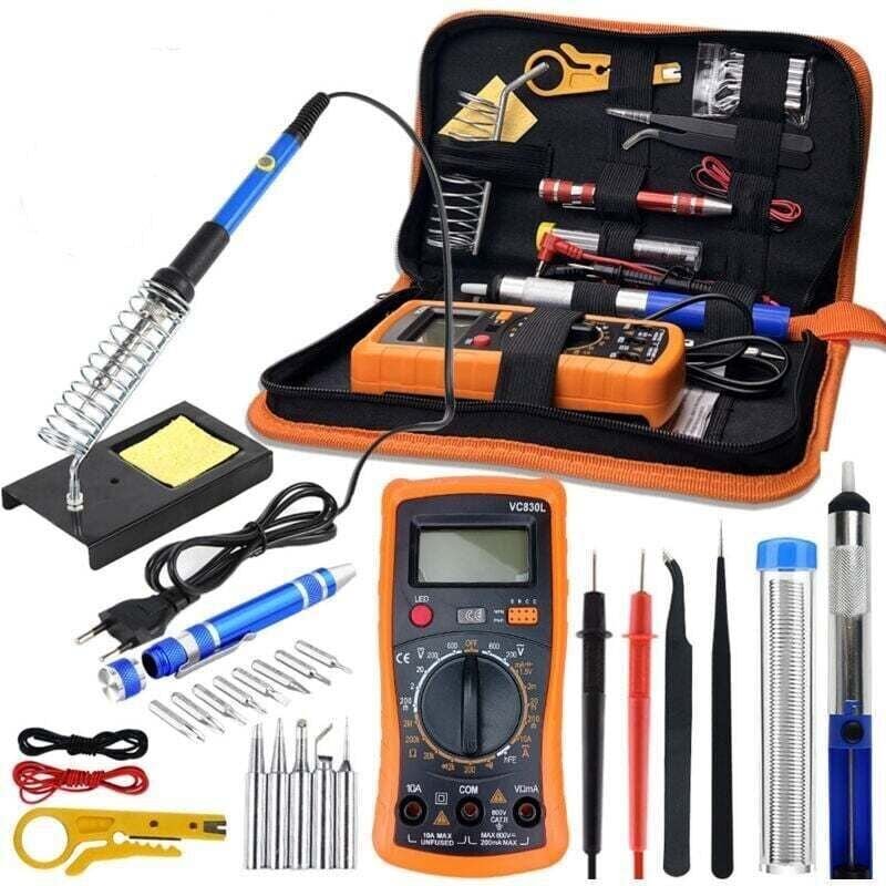 Fer à Souder Kit, 60W Kit de Soudure, Temperatur einstellbar von 200450℃, Multimeter, 5PCS Conseils de Soudage, Fer a So...