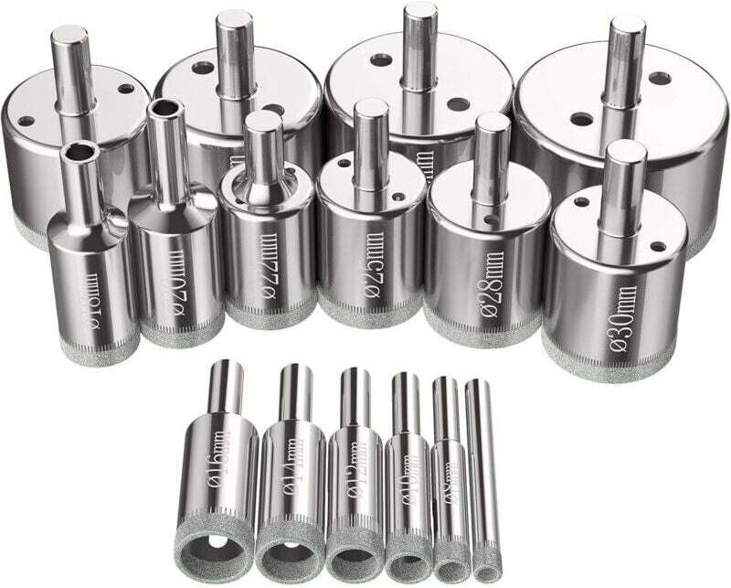 CHOYCLIT 16-teiliges Lochsägen-Set, Diamantbohrer, Lochsäge, 6 x 50 mm, Glasbohrwerkzeuge, Lochsägen-Set für Kohlenstoff...
