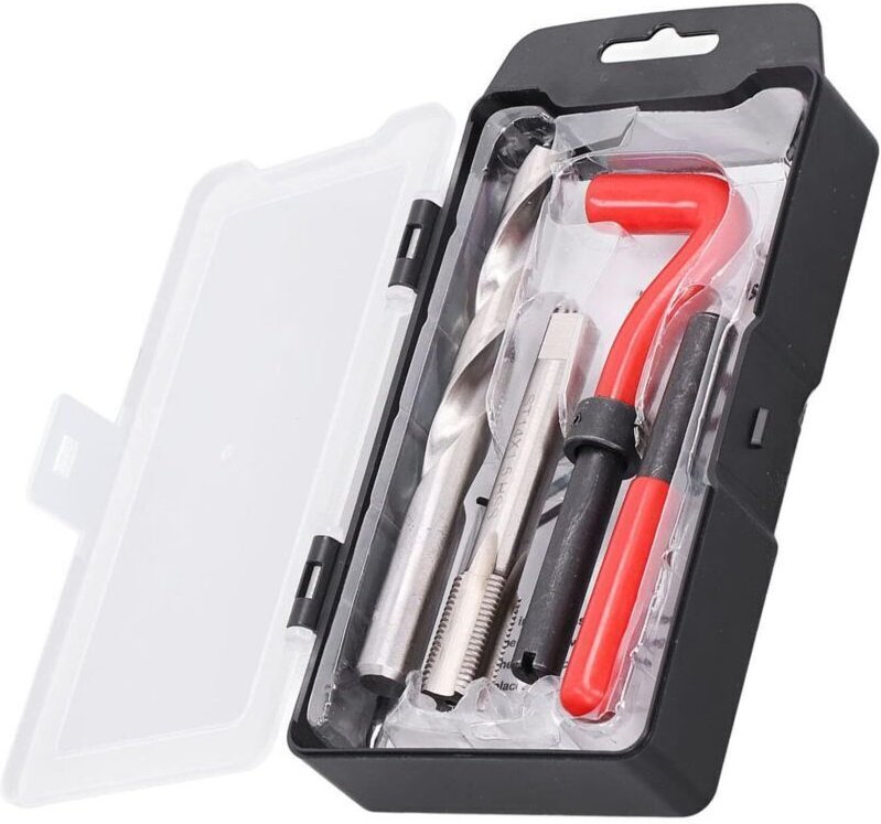 Gewindereparatur-Werkzeugset, 15-teilig, M14x1,50 mm Gewindeeinsätze aus Edelstahl, Gewindebohrer und Bohrer, Handwerkze...
