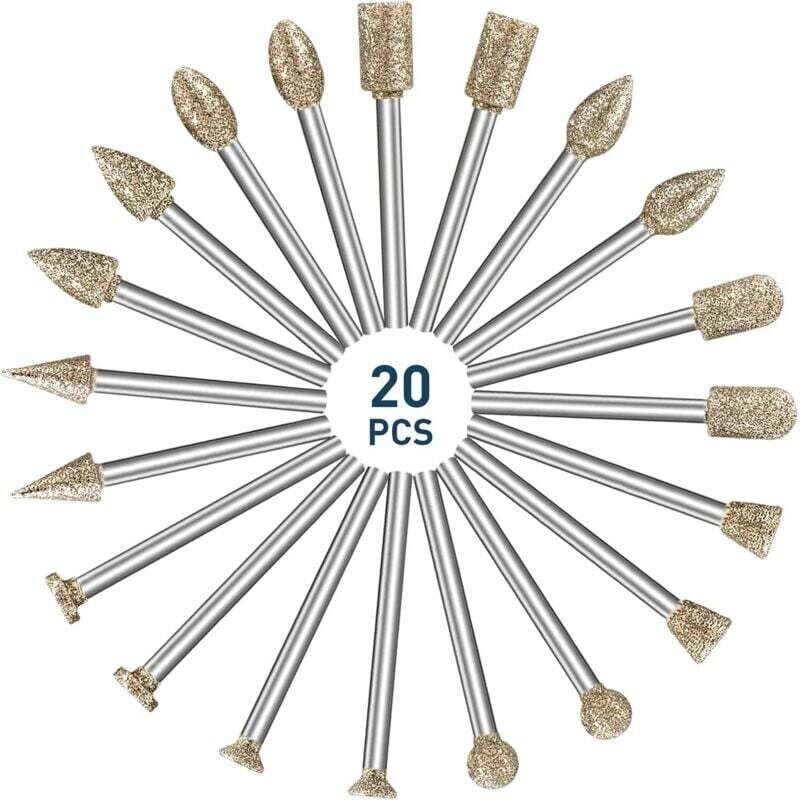 Diamantfräser-Set, 20-teiliges Set mit Zubehör für Rotationswerkzeuge mit 1/8"-Schaft zum Schnitzen, Schleifen, Polieren...