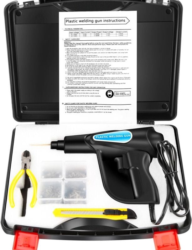 Lötpistole, 4 Klammertypen, LED-Beleuchtung, schwarz