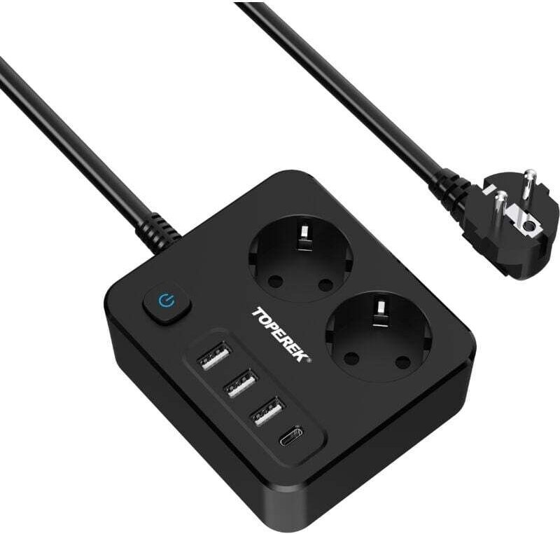 6-in-1-Steckdosenleiste mit USB, 2 Steckdosen und 4 USB-Anschlüssen (4000 W), Überspannungsschutz-Steckdosenleiste mit S...