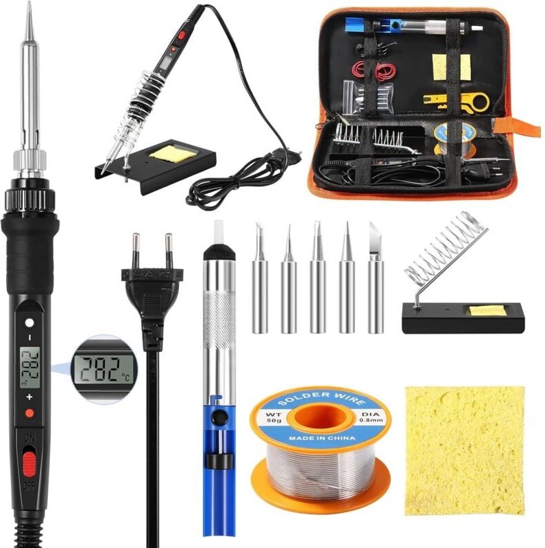 Thumbnail - Lötkolben-Set, 60 W, elektrischer Lötkolben, Schweißwerkzeuge, einstellbare Temperatur 200–450 °C, mit Lötpistole, 5 Löt...