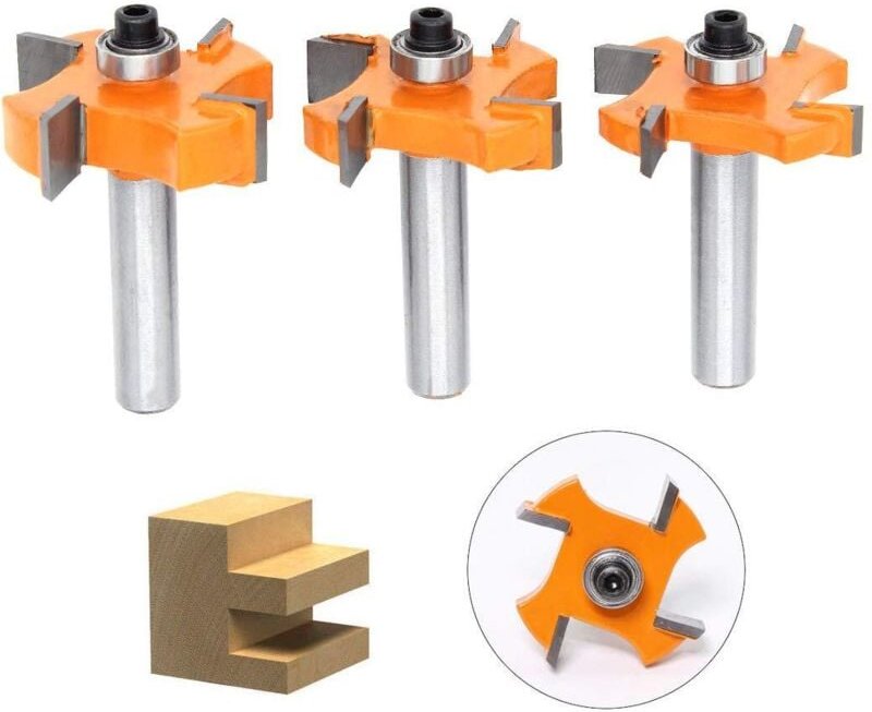 Thumbnail - 3-teiliger Fräser mit Nut und Feder, 4 Klingenkugeln, 8 mm Schaft, t – Fräser in Holzform, Holzbearbeitungswerkzeuge für...