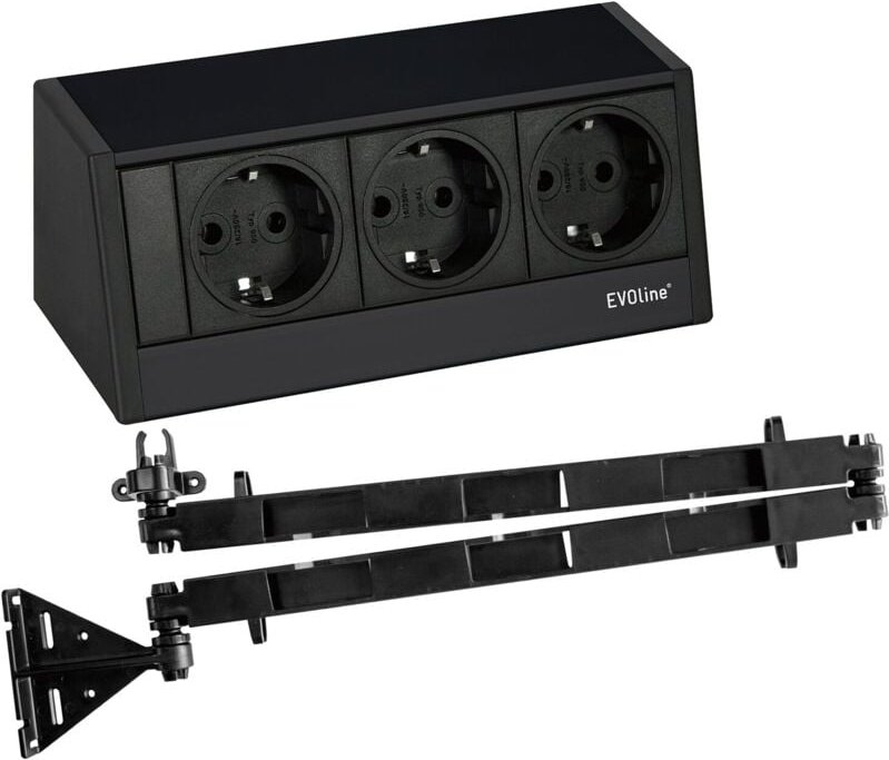 Evoline - R-Dock Steckdose für Schublade mit Wing Kabelführung - 3er Steckdose, schwarz 230V