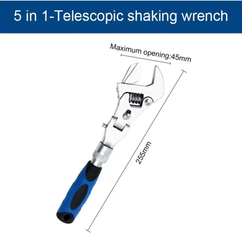 10 Zoll 5-in-1 verstellbarer Ratschen-Drehmomentschlüssel 180 Grad klappbarer Universal-Rollenschlüssel Handwerkzeug Hau...