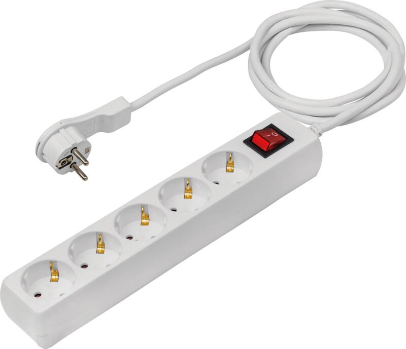 5-fach Steckdosenleiste 2m 230V weiß Flachstecker Bügel IP20