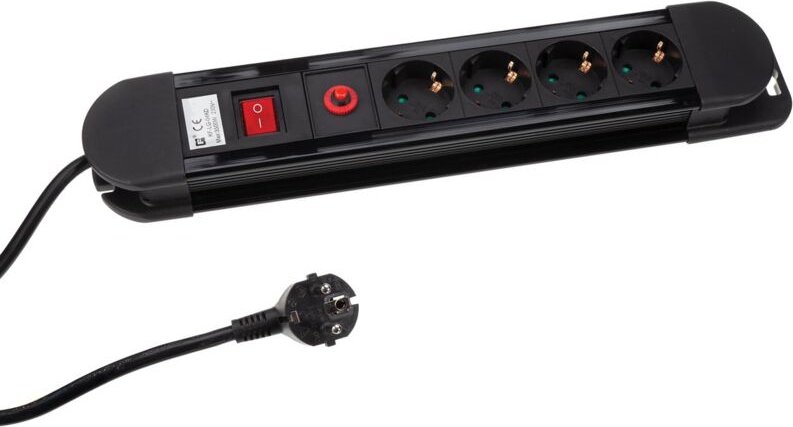 Steckdosenleiste mit Schalter, Überlastschutz, 4 Schutzkontakt-Steckdosen, Kabel 1.5 m, 3G1.5, Innenbereich, Schwarz/Rot...