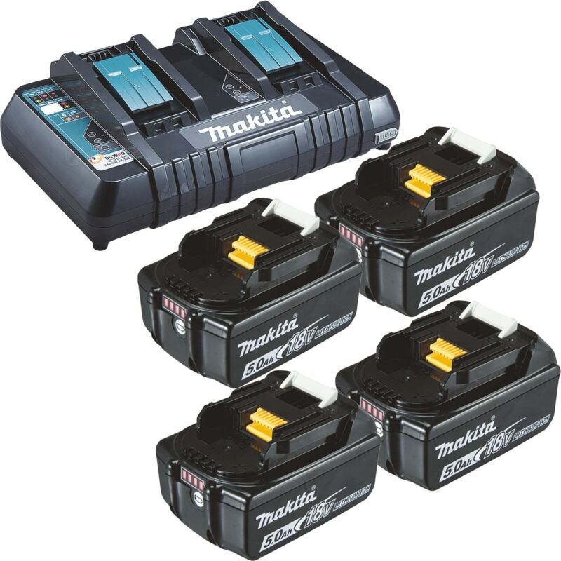 Makita 4x BL1850B Akku 5,0 Ah 18V Li-Ion + DC18RD Doppelschnellladegerät - DC18RD-BL1850-4x