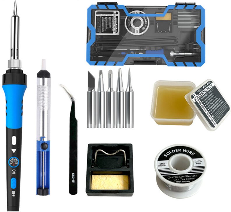 Lötset, 60-W-Smart-Lötkolben mit Keramikheizung, 12-in-1-Lötwerkzeug, einstellbare Temperatur von 200 bis 450 °C, 5 Spit...