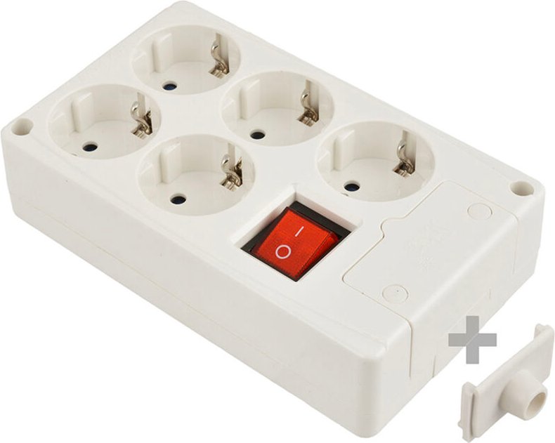 Zweipoliger Sockel mit 5 Steckdosen und seitlichem t/t 16 a 250 v weiß beleuchtetem Schalter E3/41221 Platte