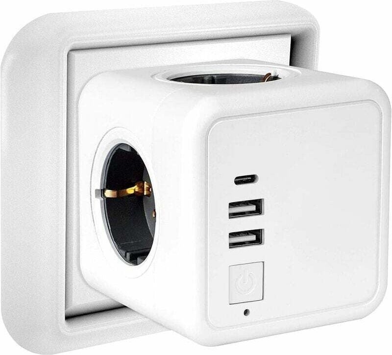 Mehrfach-USB-Steckdose, Würfel-Wandsteckdosenleiste 4 Steckdosen mit 2 USB-Netzanschlüssen, 1 Typ-C-Anschluss, 7-in-1-US...