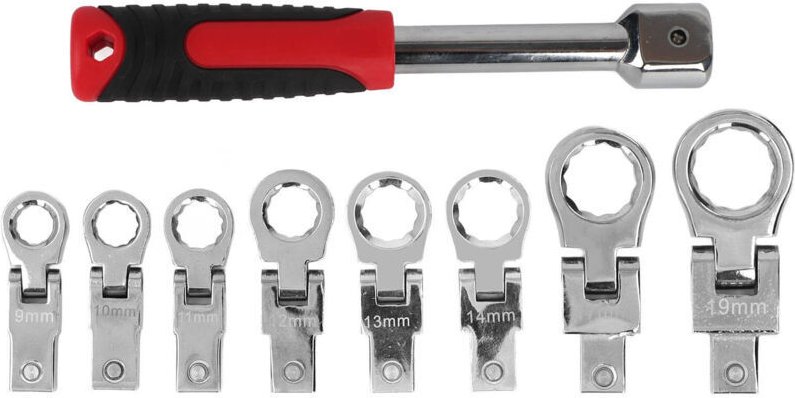 Steckschlüsselsatz aus Chrom-Vanadium-Stahl, 9 austauschbare CR-V-Schlüssel für die Elektroindustrie.