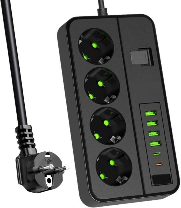 Vtizikl Multiprise 4 Prises Multiple (13A/3000w) avec Interrupteur Individuelles, 4 USB-A 2 USB-C Ports de Charge (3.1A/...