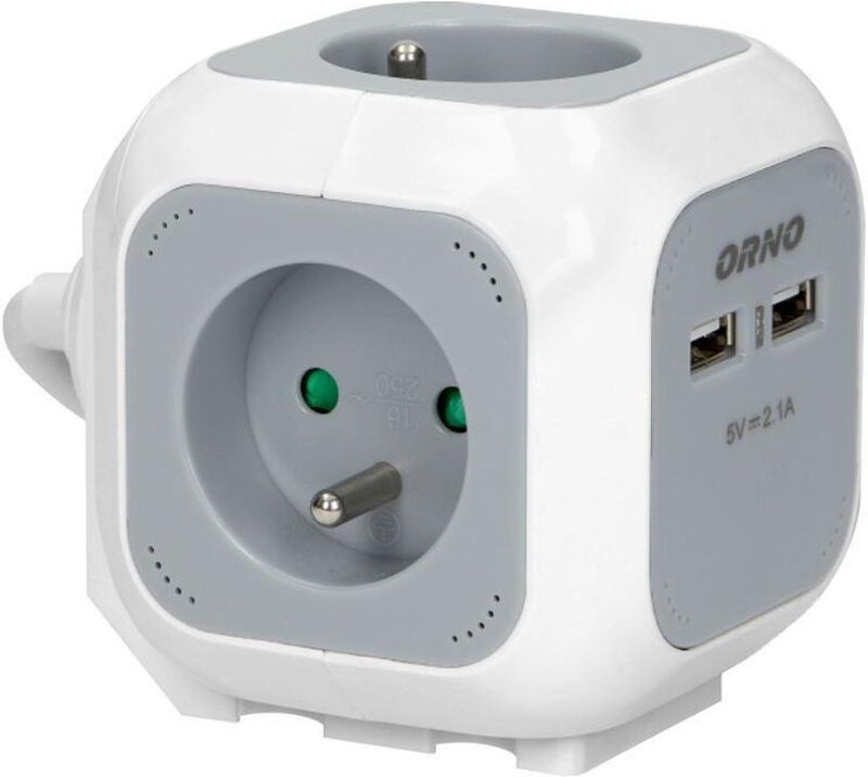 Thumbnail - 4-fach Verlängerungskabel 2P+Z, 2xUSB-Ladegerät OR-AE-13144 grau-weiß