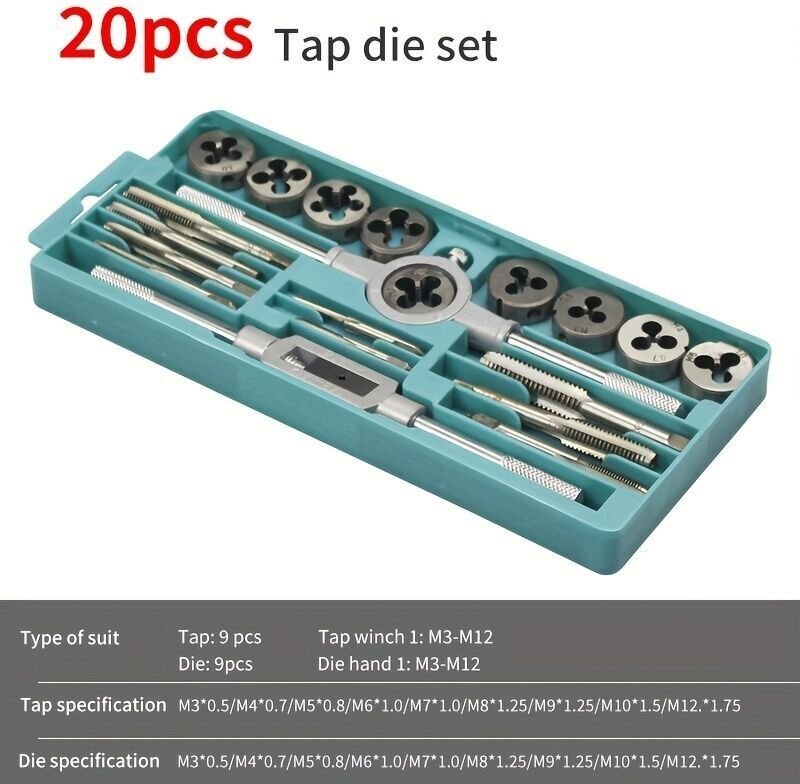 20-teiliges metrisches Gewindeschneidset, Gewindebohrer- und Gewindeschneidset