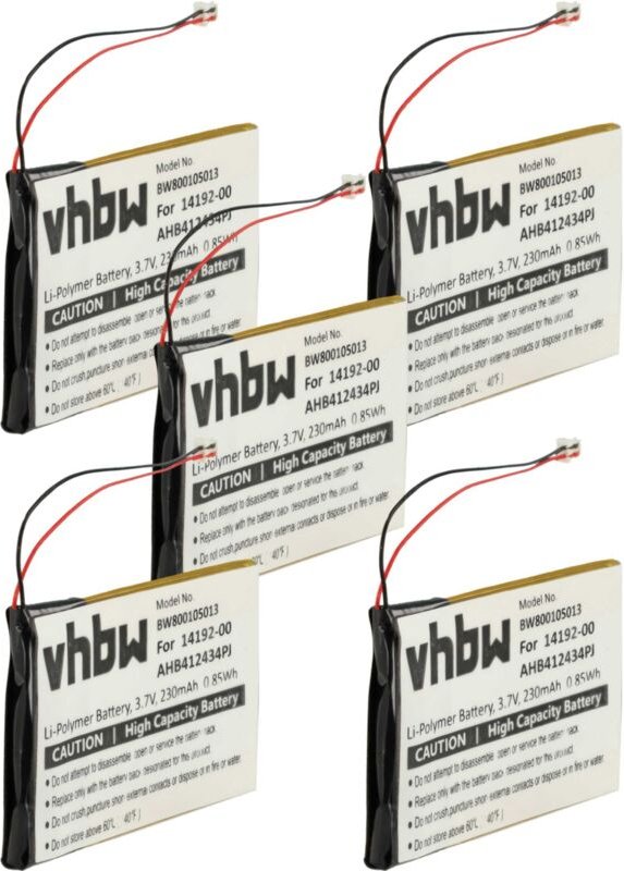 Vhbw - 5x Akku Ersatz für Jabra AHB412434PJ, 14192-00 für Wireless Headset Kopfhörer (230 mAh, 3,7 v, Li-Polymer)