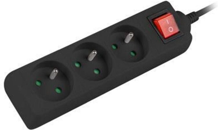 Lanberg Verlängerungsleiste 3 m schwarz 3x 230V PL, mit Schalter, Kabel aus massivem Kupfer