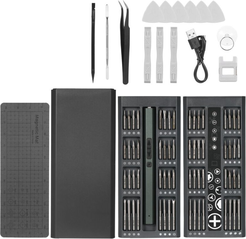 Set di precisione 82 in 1 con cacciavite elettrico al litio Geevorks e 64 punte magnetiche (bianco)