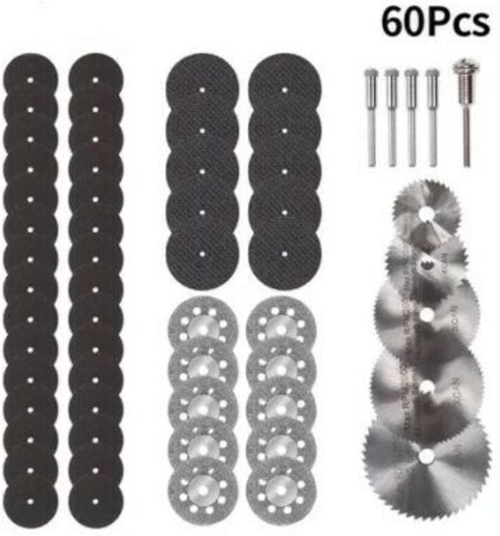 60 Stück Mini-Diamant-Trennscheibe, Mini-HSS-Kreissägeblatt, Mini-Trennscheibe für Holz, Glas, Kunststoff, Metall, Stein