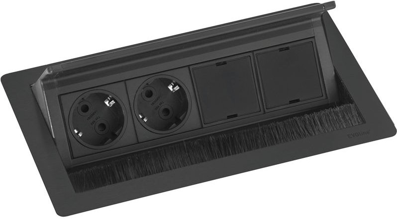 Evoline Flip Top Push Data M Steckdosenleiste, 2 freie Modulplätzen, schwarz