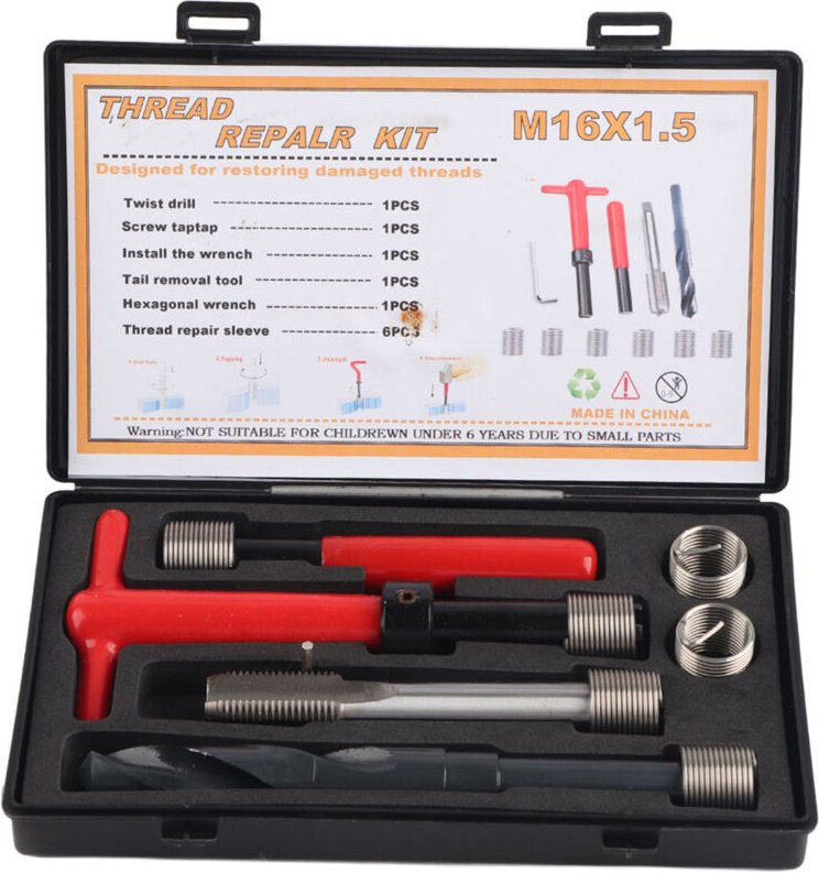 Eosnow 11pcs Gewinde Reparaturkit Edelstahl Twisted Bohrschlüssel Tap Insertion Tool M16X1.5