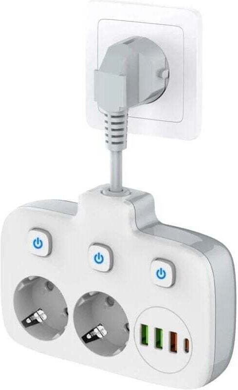 Steckdosenleiste mit einem Schalter und 2 Fächern, Steckdosenleiste mit 3 Schaltern, Doppelsteckdose mit 4 USB-Anschlüss...