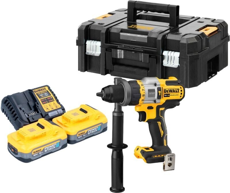 DeWalt DCD 999 H2T Akku Schlagbohrschrauber 18 V 95 Nm Brushless + 2x Powerstack Akku 5,0 Ah + Ladegerät + TSTAK