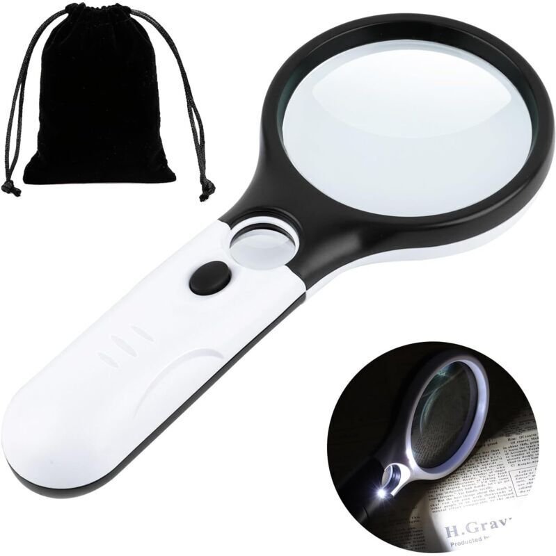Beleuchtete Leselupe, 10- bis 30-fache Vergrößerung, Handlupe, beleuchtete Lupe, Leuchtlupe für Zeitungen, Lesen, Schmuc...
