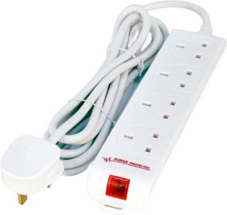 Berspannungsschutz-Steckdosenleiste, 4 Steckdosen, 2 m, weiß, MC-UKSURGESTRIP4-2M - Microconnect