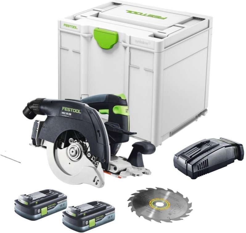 Hkc 55 EB-Basic Akku Handkreissäge 18 v 160 mm Brushless + 2x Akku 4,0 Ah + Schnellladegerät + Systainer - Festool