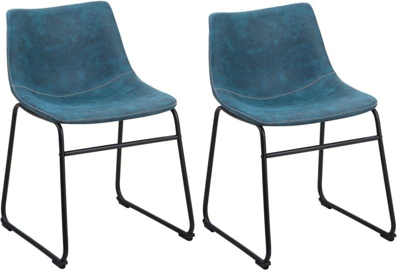Stuhl 2er Set Blau Polsterbezug Metallbeine Retro-Design