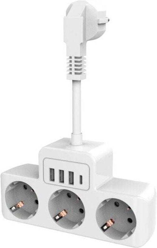 Steckdosenleiste mit Einzelschaltern, USB-C-Mehrfachsteckdosenleiste zur Wandmontage mit 4 Steckdosen und 3 USB-Ladeansc...