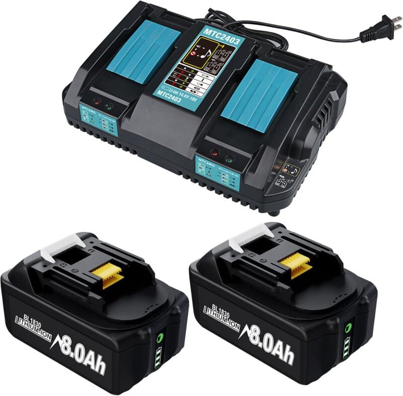 Thumbnail - Pdstation - 18 v 8 Ah Lithium-Akku mit langer Lebensdauer und Schnellladegerät für 18 v Werkzeuge und Akkus von Makita. ...
