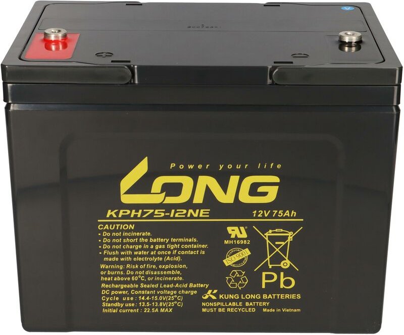 Thumbnail - Kunglong - 1x Ersatzakku für Invacare G50 2x Kung Long Bleiakku KPH75-12NE M6 12V 75Ah zyklenfest